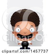 Clipart Of A 3d Happy Black Boy Waiter Over Strokes Royalty Free Vector Illustration