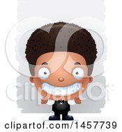 Clipart Of A 3d Grinning Black Boy Waiter Over Strokes Royalty Free Vector Illustration