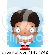 Clipart Of A 3d Grinning Black Boy Super Hero Over Strokes Royalty Free Vector Illustration