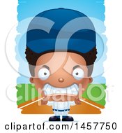 Clipart Of A 3d Mad Black Boy Baseball Player Over Strokes Royalty Free Vector Illustration