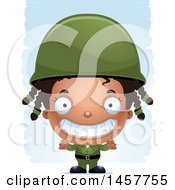 Poster, Art Print Of 3d Grinning Black Girl Army Soldier Over Strokes