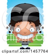 Clipart Of A 3d Grinning Black Girl Referee Over Strokes Royalty Free Vector Illustration