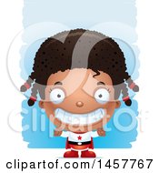Clipart Of A 3d Grinning Black Girl Super Hero Over Strokes Royalty Free Vector Illustration