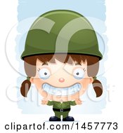 Poster, Art Print Of 3d Grinning White Girl Army Soldier Over Strokes