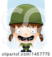 Poster, Art Print Of 3d Happy White Girl Army Soldier Over Strokes