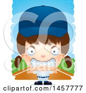 Clipart Of A 3d Mad White Girl Baseball Player Over Strokes Royalty Free Vector Illustration