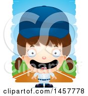 Clipart Of A 3d Happy White Girl Baseball Player Over Strokes Royalty Free Vector Illustration