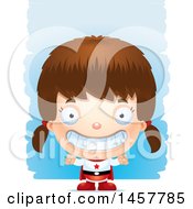 Clipart Of A 3d Grinning White Girl Super Hero Over Strokes Royalty Free Vector Illustration