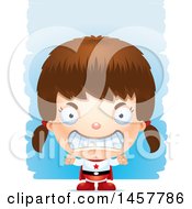 Clipart Of A 3d Mad White Girl Super Hero Over Strokes Royalty Free Vector Illustration