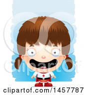 Clipart Of A 3d Happy White Girl Super Hero Over Strokes Royalty Free Vector Illustration