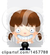 Clipart Of A 3d Grinning White Girl Waiter Over Strokes Royalty Free Vector Illustration