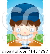 Clipart Of A 3d Grinning White Boy Baseball Player Over Strokes Royalty Free Vector Illustration