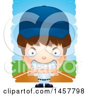 Clipart Of A 3d Mad White Boy Baseball Player Over Strokes Royalty Free Vector Illustration