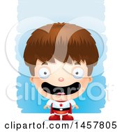 Clipart Of A 3d Happy White Boy Super Hero Over Strokes Royalty Free Vector Illustration