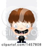 Clipart Of A 3d Happy White Boy Waiter Over Strokes Royalty Free Vector Illustration