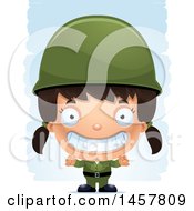 Poster, Art Print Of 3d Grinning Hispanic Girl Army Soldier Over Strokes