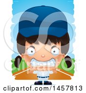 Clipart Of A 3d Mad Hispanic Girl Baseball Player Over Strokes Royalty Free Vector Illustration