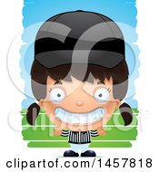 Clipart Of A 3d Grinning Hispanic Girl Referee Over Strokes Royalty Free Vector Illustration