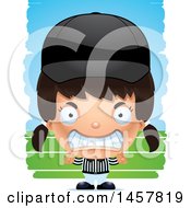 Clipart Of A 3d Mad Hispanic Girl Referee Over Strokes Royalty Free Vector Illustration