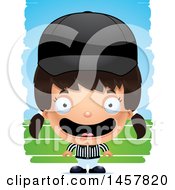 Clipart Of A 3d Happy Hispanic Girl Referee Over Strokes Royalty Free Vector Illustration
