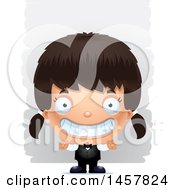 Clipart Of A 3d Grinning Hispanic Girl Waiter Over Strokes Royalty Free Vector Illustration
