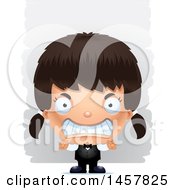 Clipart Of A 3d Mad Hispanic Girl Waiter Over Strokes Royalty Free Vector Illustration