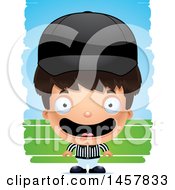 Clipart Of A 3d Happy Hispanic Boy Referee Over Strokes Royalty Free Vector Illustration