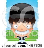 Clipart Of A 3d Grinning Hispanic Boy Referee Over Strokes Royalty Free Vector Illustration