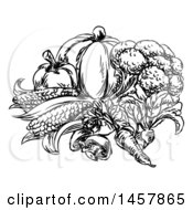 Poster, Art Print Of Sketched Black And White Group Of Vegetables