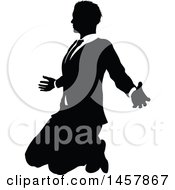 Poster, Art Print Of Black And White Silhouetted Business Man Kneeling