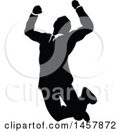 Poster, Art Print Of Black And White Silhouetted Business Man Jumping