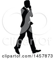 Clipart Of A Black And White Silhouetted Business Man Walking Royalty Free Vector Illustration