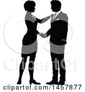 Poster, Art Print Of Black And White Silhouetted Business Man And Woman Shaking Hands