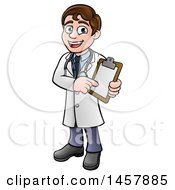 Cartoon Friendly Brunette White Male Doctor Holding A Chart