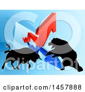 Poster, Art Print Of Silhouetted Bear Vs Bull Stock Market Design With Arrows Over A Graph