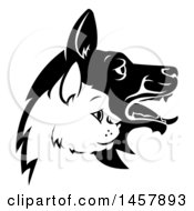 Clipart Of Black And White Profiled Dog And Cat Faces Royalty Free Vector Illustration
