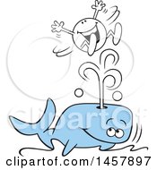Poster, Art Print Of Cartoon Moodie Character Riding A Splash From A Whale Blowhole