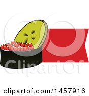 Clipart Of A Sushi Roll With Caviar And Banner Royalty Free Vector Illustration