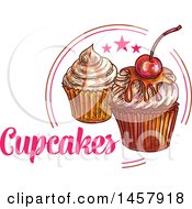 Clipart Of Sketched Cupcakes With Stars And Text Royalty Free Vector Illustration