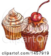 Clipart Of Sketched Cupcakes Royalty Free Vector Illustration