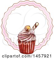 Clipart Of A Sketched Cupcake Label Or Logo Royalty Free Vector Illustration