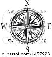 Clipart Of A Black And White Compass Rose Royalty Free Vector Illustration