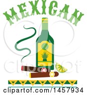 Poster, Art Print Of Mexican Design With An Alcohol Bottle And Cigars
