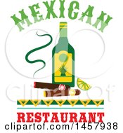 Poster, Art Print Of Mexican Design With An Alcohol Bottle And Cigars