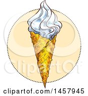 Clipart Of A Sketched Waffle Ice Cream Cone Design Royalty Free Vector Illustration