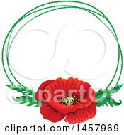 Poster, Art Print Of Red Poppy Flower And Green Frame Design Element