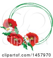 Poster, Art Print Of Red Poppy Flower And Green Frame Design Element