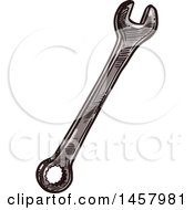 Clipart Of A Sketched Wrench Royalty Free Vector Illustration