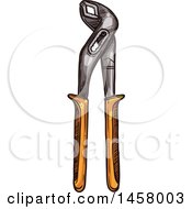 Clipart Of A Sketched Pair Of Groove Joint Pliers Royalty Free Vector Illustration