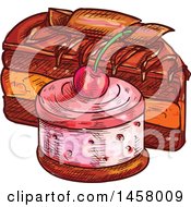 Clipart Of Sketched Cakes Royalty Free Vector Illustration